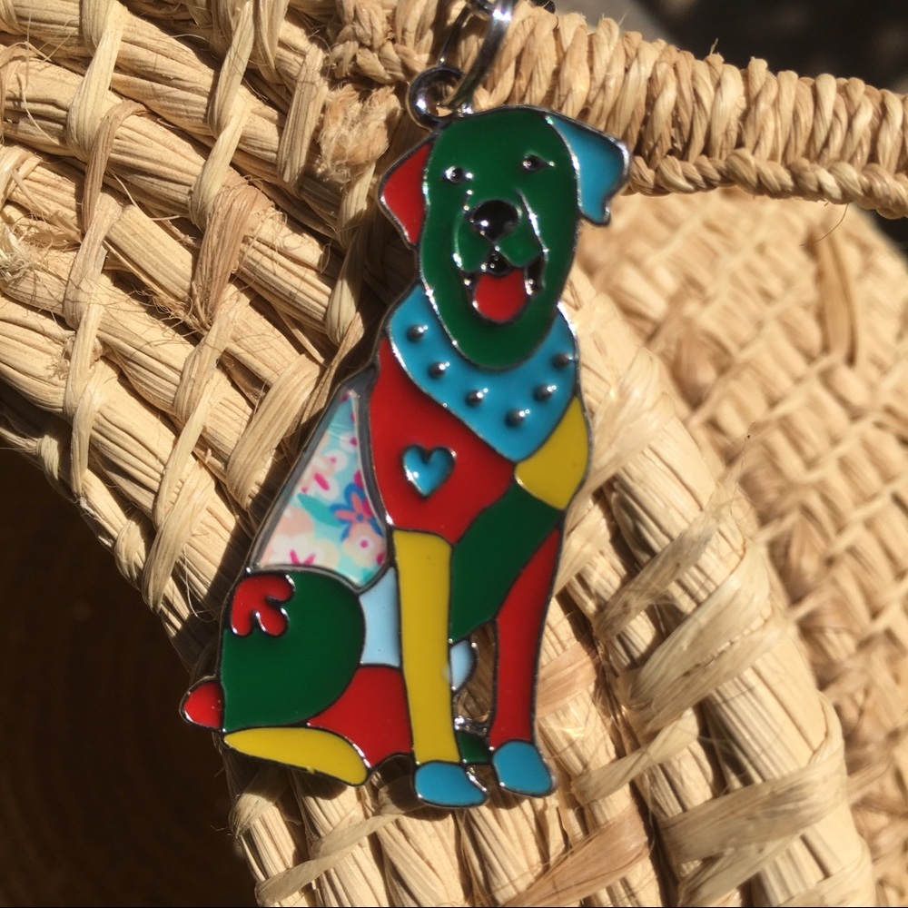 Colorful dog on necklace or keychain
